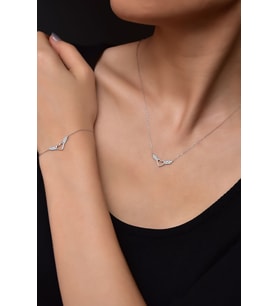 Papatya Silver 925 Ayar Gümüş Rodyum Kaplama Kalp Kanat Kolye Ve Bileklik Set