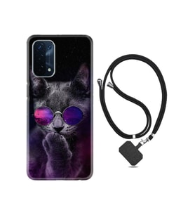 Oppo A74 Kılıf Silikon Ipli Boyun Askılı Desenlim Carisma Cat 1607