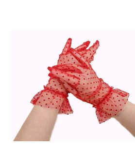 Kısa Boy Güpürlü Kırmızı Puantiyeli Tül Eldiven Kırmızı Renk