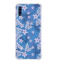 Samsung Galaxy A70 Uyumlu Köşe Korumalı Antişok Kapak Floral Lila Tasarımlı Şeffaf  Kılıf