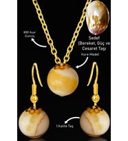 Sertifikalı Gold Küre Model Sedef Taşı Kolye ve Küpe Seti - Gümüş Aparatlı (Çok Renkli)