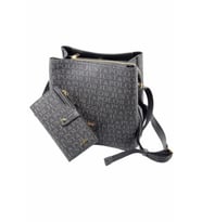Just Polo Siyah Kadın Baskı Desenli Cüzdan ve Omuz Çantası  Kombin JP2117-09