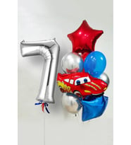 7 Yaş Şimşek Araba Temalı Balon Seti 76cm Gümüş Rakam Balonlu Yıldızlı Set