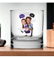 Kişiye Özel Dans Eden Çiftler Karikatürlü Viski Bardağı
