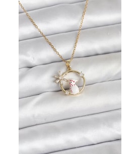316L Çelik Zincir Gold Zirkon Taşlı Yılbaşı Temalı Kadın Kolye - TJ-BKO10704