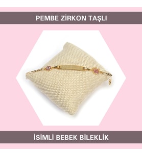 Sahi Aksesuar 14 Ayar Altın Kaplama Pembe Kristal Taşlı İsimli Kız Bebek Bileklik 50