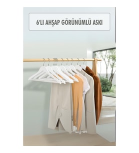 6’lı Ahşap Görünümlü Askı Beyaz 44 cm