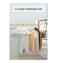 6’lı Ahşap Görünümlü Askı Beyaz 44 cm