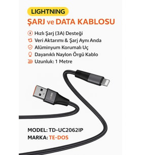 iPhone Uyumlu 1 Metre Lightning Hızlı Şarj ve Veri Aktarım Kablosu 3A Güçlü Akım Naylon Örgü Dayanıklı Tasarım