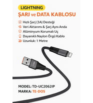 iPhone Uyumlu 1 Metre Lightning Hızlı Şarj ve Veri Aktarım Kablosu 3A Güçlü Akım Naylon Örgü Dayanıklı Tasarım