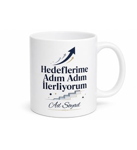 Hedeflerime Adım Adım İlerliyorum Başarı Motivasyon Kupa Bardak Hediye