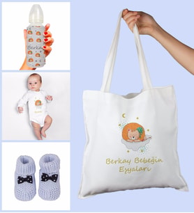 eJOYA Bebeklere Özel Çantasında Kişiye Özel Zıbın Biberon Ve Patik Bebek Hediye Seti 109803 (Mavi)