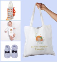 eJOYA Bebeklere Özel Çantasında Kişiye Özel Zıbın Biberon Ve Patik Bebek Hediye Seti 109803 (Mavi)