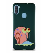 Samsung Galaxy M11 Soft Premier Kapak Salyangoz Gary Tasarımlı Silikon Kılıf - Yeşil (Şeffaf)