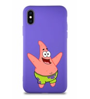 Apple iPhone XS Soft Premier Kapak Patrick Yıldız Tasarımlı Silikon Kılıf - Mor (Şeffaf)