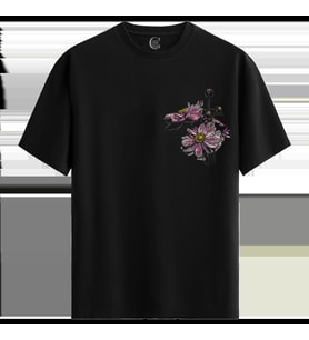 Japanese Anemones - %100 Pamuklu Kadın Siyah Tişört - Premium Quality