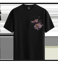 Japanese Anemones - %100 Pamuklu Kadın Siyah Tişört - Premium Quality (Siyah - Beyaz)