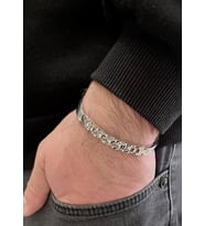 Tamamı Paslanmaz Saf Çelik Şık Erkek Bileklik 5mm (Gümüş)