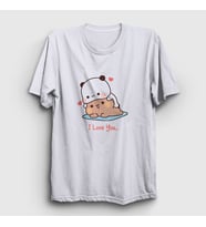 Presmono Unisex Beyaz Love Sevgili Sevgililer Günü Hediye Bubu Dudu T-Shirt 481002tt