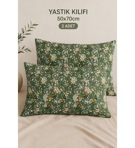 More Home Pamuklu  Yastık Kılıfı (2 Adet) 50 x 70 cm Yeşil Beyaz
