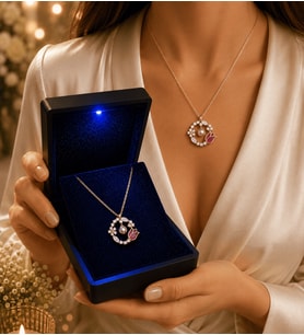 925 Ayar Gümüş Rose Lale Bahçesi Kolye 100 Dilde Seni Seviyorum - Premium LED Işıklı Hediye Kutusunda