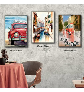 vosvos tosba tranvay köprülü geçit tablosu 3 adet 35cmx50cm kumaş baskılı canvas tablo