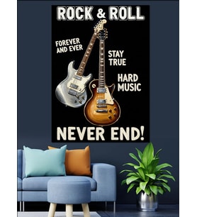 Beyaz Gitar Rock And Roll Posteri Dekoratif Kanvas - Mdf Ahşap Tablo