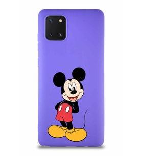 Samsung Galaxy A81 Soft Premier Kapak Mickey Mouse-B Tasarımlı Silikon Kılıf - Mor (Şeffaf)