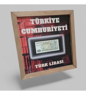 Nostaljik Türk Lirası Hatıra Tablosu - 30X30 cm Dekoratif Ahşap Çerçeve - Ofis ve Ev Hediyesi