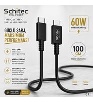 SChitec 60W Type-C to Type-C Data ve Hızlı Şarj Kablosu Telefon, Tablet, Laptop Uyumlu Siyah SK005