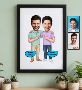 Kişiye Özel Karikatürlü Kankaya Erkek Kardeşe Abiye Hediye Siyah Çerçeve Doğum Günü Hediyesi