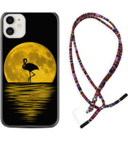 Apple iPhone 11 12 13 Mini Kılıf Boyun Asklı Rasta Silikon Ay ve Flamingo 1775