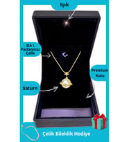 Işıklı Premium Kutuda Satürn Star Kolye Gold  Anneler Günü Hediyesi