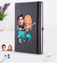 BK Gift Kişiye Özel Sevgililer Karikatürlü Siyah Termo Deri Defter 16x24cm Model 99
