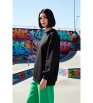 Kadın Bisiklet Yaka Düşük Kol Oversize Kalın Örme Sweatshirt Fonksiyonel Dayanıklı Estetik