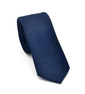 Şal Desenli Lacivert Dokuma Kumaş Mendilli Slim Fit Kravat // SDK-2508-2