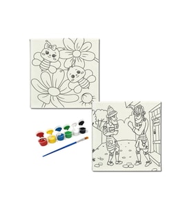 Okul Etkinliği-2'li Tuval Boyama Seti. 20x20 Cm Uv Baskı 6 Akrilik Boya 1 Fırça-model-355