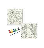 Okul Etkinliği-2'li Tuval Boyama Seti. 20x20 Cm Uv Baskı 6 Akrilik Boya 1 Fırça-model-355