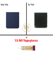 Samsung Galaxy Z Flip 4 Lacivert Renk Arka Kapak + B7000 Yapıştırıcı Arka Cam Batarya Kapağı Pil Kapağı Lazer Kesim Back Cover Galaxy Z Flip 4 Uyumlu