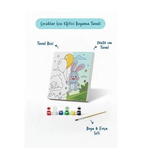 Balonlu Tavşan Boyama Tuvali – Şövalesiz Boya Seti 20x20