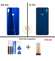 Xiaomi Redmi Note 7 Neptün Mavisi Arka Pil Kapağı Batarya Kapağı + Yapıştırıcı ve Vida Seti