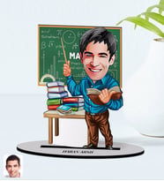BK Gift Kişiye Özel Erkek Matematik Öğretmeni Karikatürlü Ahşap Biblo Model-1 (Beyaz)