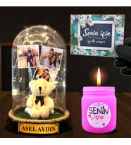 Sizlere Özel Led Işıklı Fanus ve Mis Kokulu Mum Hediye Seti Kişiye Özel Hediye (Model 1)
