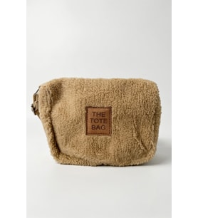 Peluş Teddy Kadın Omuz Çantası – Yumuşak Dokulu Bej Tote Bag (Kahverengi Açık)