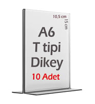 A6 T-Tipi Dikey Şeffaf Föylük Menü Broşür Etiket Fotoğraflık Albüm Stand Sehpa (10 Adet)