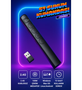 S7 Dijital Ekranlı Şarjlı Lazer Sunum Kumandası Şarj Göstergeli Lazer Powerpoint Laser Pointer Slayt