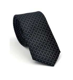 Beyaz Karışık Desenli Siyah Dokuma Kumaş Mendilli Slim Fit Kravat // SDK-2502-1