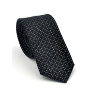 Beyaz Karışık Desenli Siyah Dokuma Kumaş Mendilli Slim Fit Kravat // SDK-2502-1