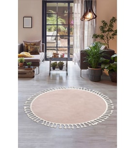 Dijidekor Peluş Halı Pembe Cool Saçaklı Yuvarlak Kesme Post Yolluk Kilim Salon Halısı Modelleri