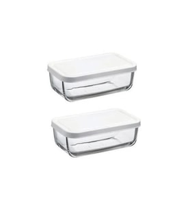 Beyaz Snow Box Kapaklı Cam Saklama Kabı 2'li Set, Pratik ve Şık Mutfak Gereçleri